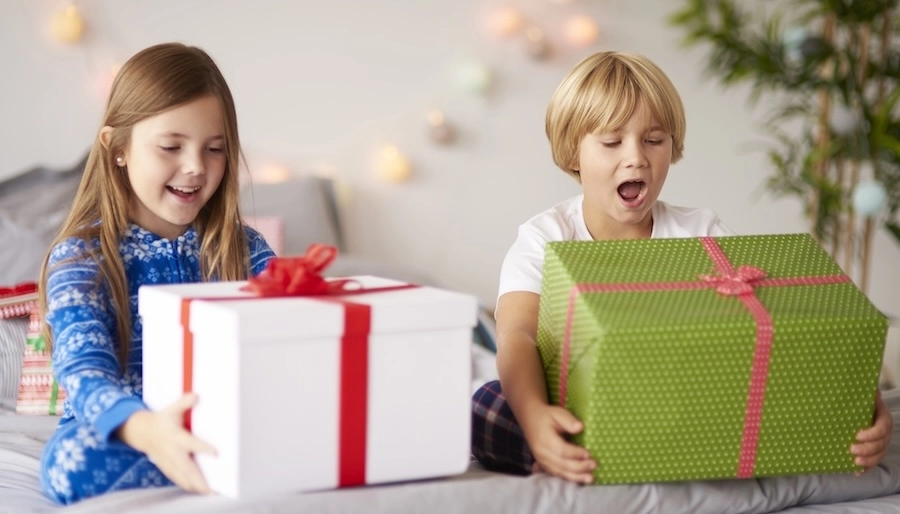 happy kids with presents